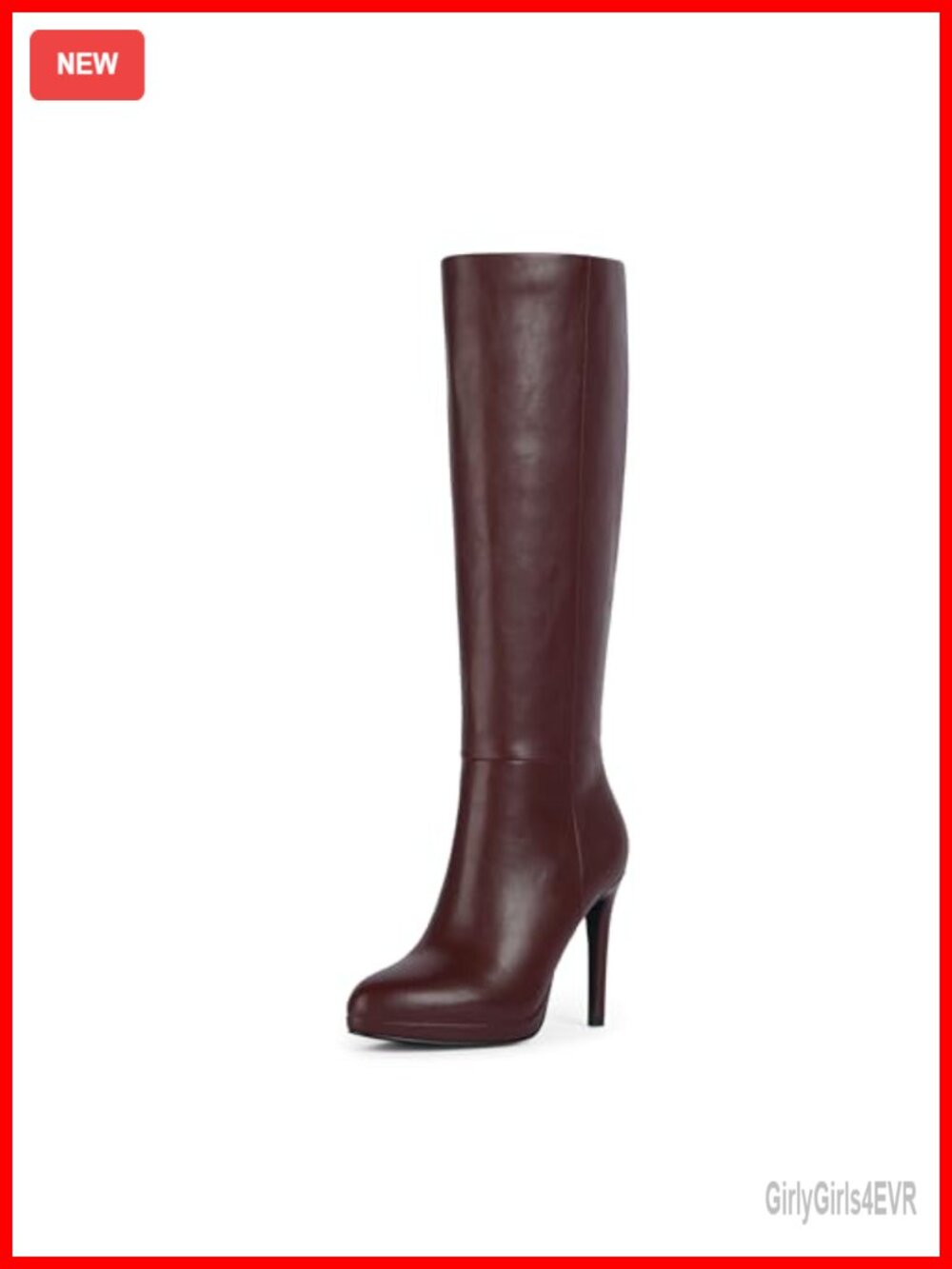 Faux Leather Knee High Boots Round Toe Stiletto Heel Tall Boots